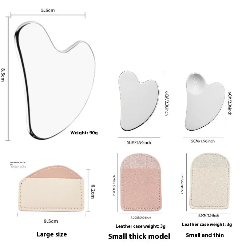 Gua Sha tool with dimensions and weight information on a white background GlowNest Co