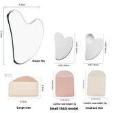 Gua Sha tool with dimensions and weight information on a white background GlowNest Co