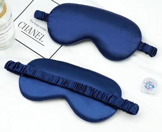 Dark blue Double sided silk blackout sleep mask for deep sleep GlowNest Co