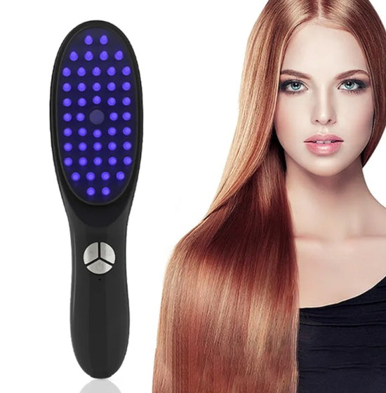 Scalp massager comb for hair growth and stress relief with women displaying it  GlowNest Co