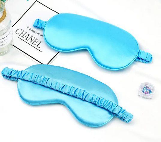 Sky blue Double sided silk blackout sleep mask for deep sleep GlowNest Co