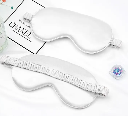 White Double sided silk blackout sleep mask for deep sleep GlowNest Co