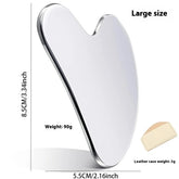 Heart shaped stainless steel gua sha facial sculpting tool with leather case  GlowNest Co