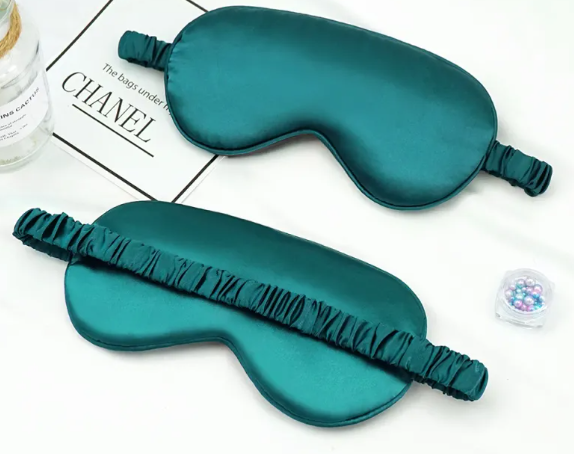 Teal Double sided silk blackout sleep mask for deep sleep GlowNest Co